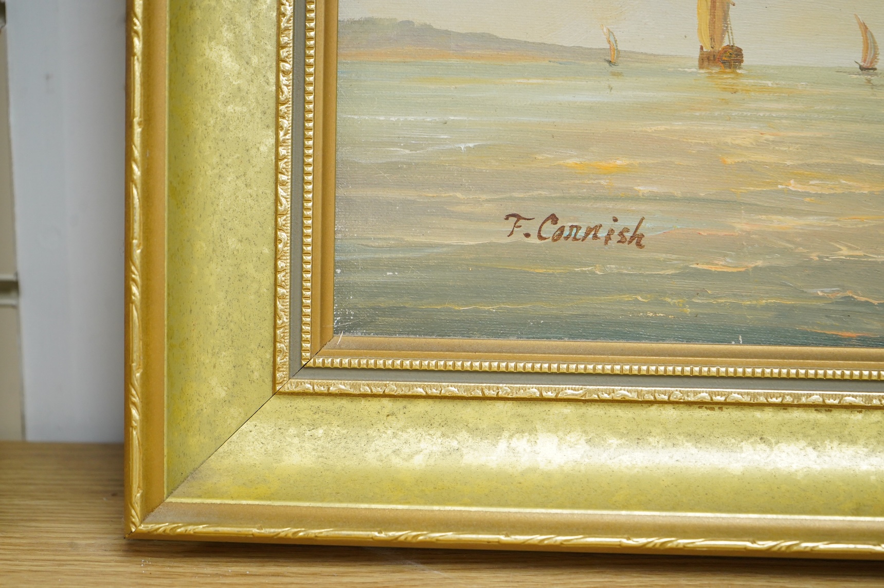 F. Cornish, Galleon at sea, signed, decorative oil on canvas, 39 x 49cm